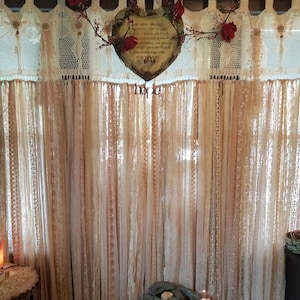 LUXURY~Shabby Chic~BOHO Style Rustic Vintage Hand Crochet Lace Assorted Lace Curtain Backdrop~Beige/Ecru~Country Cottage Farmhouse~UNIQUE~