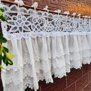 Victorian Elegance~ Vintage Style Battenburg Lace Ruffled Lace Window Valance Door Valance Privacy Curtain Doorway Curtain Cafe Curtain~