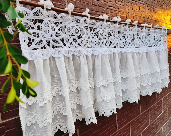 Victorian Elegance Vintage Style Battenburg Lace Ruffled Lace Window Valance Door Valance Privacy Curtain Doorway Curtain Cafe Curtain Etsy UK