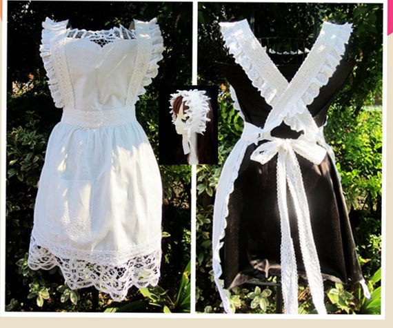 Grembiule Da Cucina Vintage Con Volant - Cotone 100%, Stile Retr&ograve; Da Cameriera, Bianco Per Donna