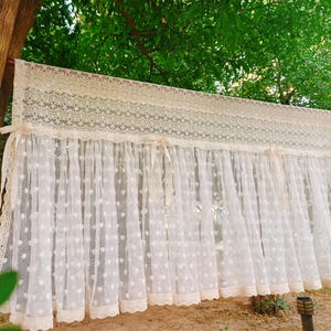 Old Fashion~ French Country Style Ruffled Lace Window Curtain Valance Kitchen Curtain Cafe Curtain Privacy Curtain~ Beige&Off White~ UNIQUE~