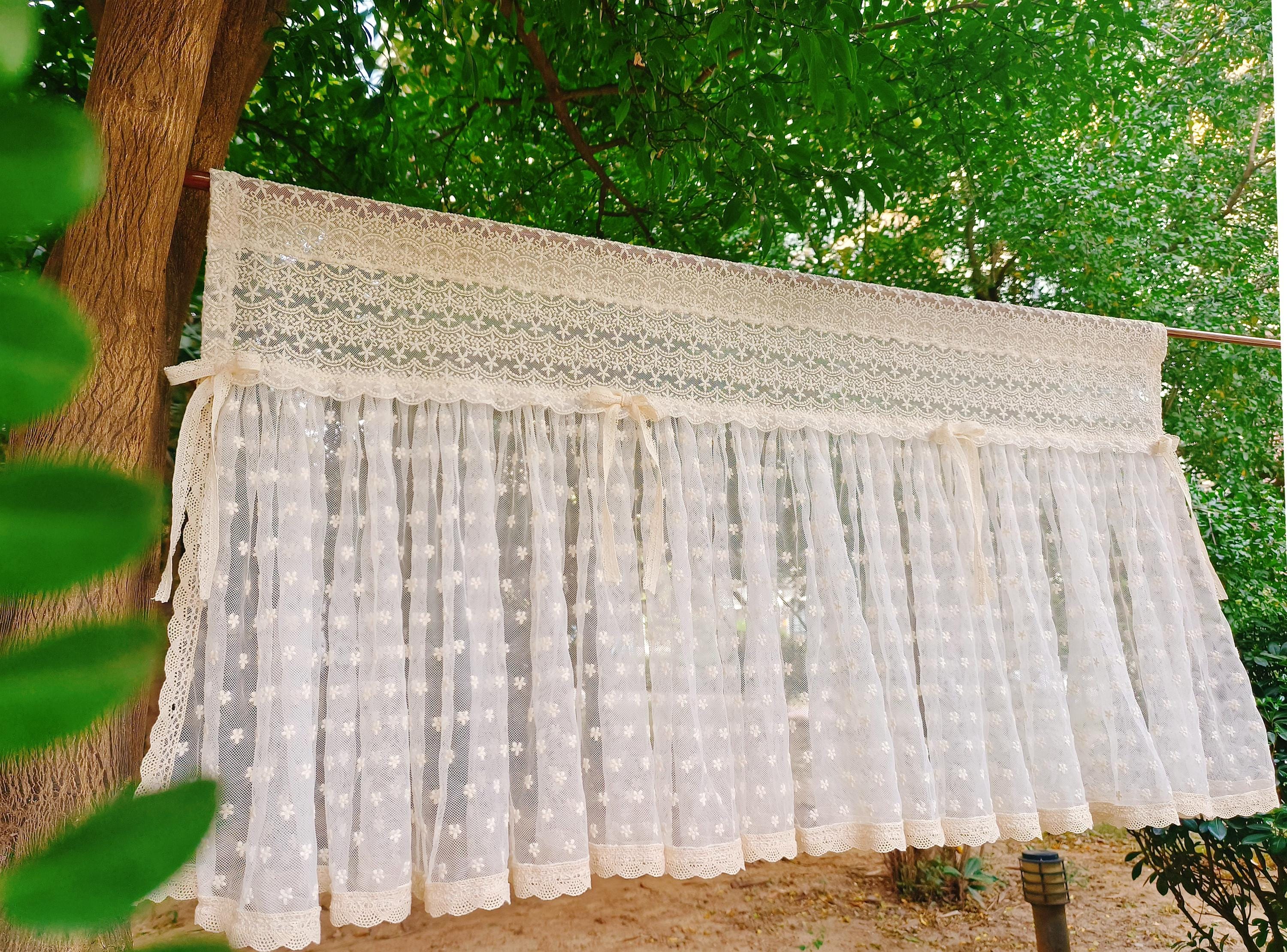 Old Fashion~ French Country Style Ruffled Lace Window Curtain Valance Kitchen Curtain Cafe Curtain Privacy Curtain~ Beige&Off White~ UNIQUE~