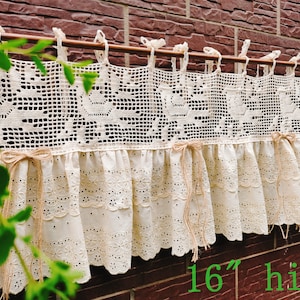 Rustic SHABBY Chic French Country Style Window Curtain Victorian Cottage Ruffled Lace  Curtain Valance~ The Song of Nature~ Beige~