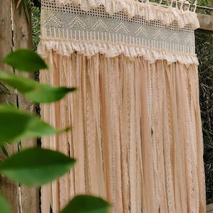 BOHO Curtain~ Shabby Chic Window Treatments~ RUSTIC Country Cottage Farmhouse Curtain Room Divider Wedding Backdrop~ Beige~ Earth Tones~