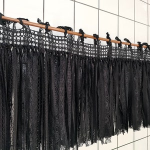 Shabby Chic Window Curtain~ Gothic Boho Window Curtain Valance/Privcy Curtain/Cafe Curtain/Lace Garland/Lace Bunting~ Pure Black~ Mysterious