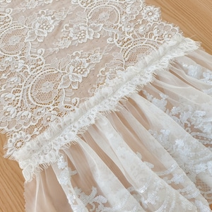 Victorian Shabby Chic Table Bed Runner~ Vintage style Chantilly Lace Frilly Sequined Birthday/ Tea Party/Wedding/Banquet Table Runner~ White