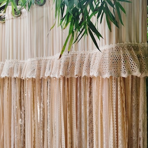 Gorgeous~ Shabby Chic BOHO Style RUSTIC Cottage Farmhouse Grommet Top Lace Window Curtain Panel Room Divider Hanging Backdrop~ Earth Tones~