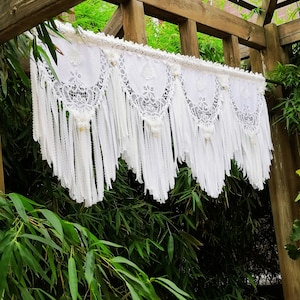 Victorian Elegance~Gorgeous SHABBY Chic BOHO Rustic Battenburg Lace Fringed Window Curtain Valance/Wedding Backdrop~White~Butterfly Dream~