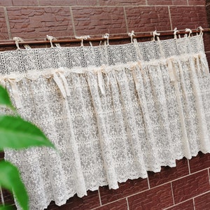 Old Time~Rustic Shabby Chic French Country Style Ruffled lace Window Curtain Valance Kitchen Curtain Doorway Curtain Cafe Curtain~Beige~