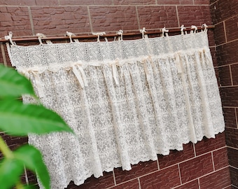 Old Time~Rustic Shabby Chic French Country Style Ruffled lace Window Curtain Valance Kitchen Curtain Doorway Curtain Cafe Curtain~Beige~