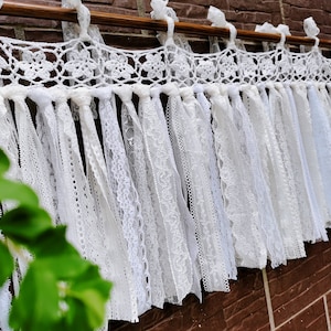 Rustic Shabby Chic Boho Window Curtain Valance/Lace Garland/Wedding Hanging Backdrop/Baby Shower/Birthday Lace Bunting Banner~ White~