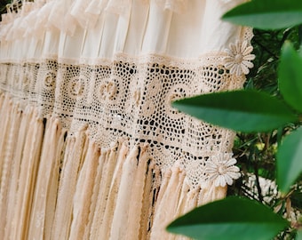 BOHO~Shabby Chic RUSTIC Cottage Farmhouse Long Window Curtain Shower Curtain Bed Decoration Room Divider Wedding Backdrop~Beige~Earth Tones~