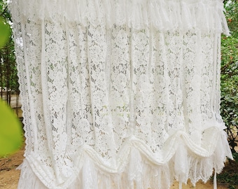 ホワイトレースカーテン、フリルフレンチスタイルレース窓装飾カーテン