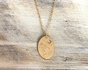 Peter Pan necklace, Second star to the right, off to neverland, peter pan jewelry, never grow up, gold filled oval necklace