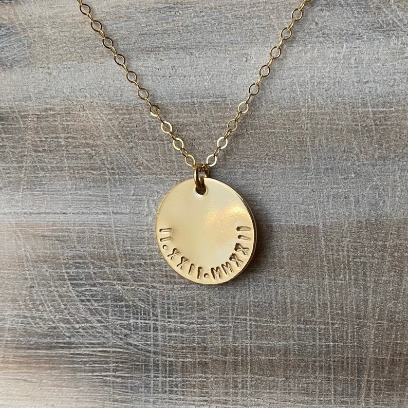 Roman numerals disc necklace, personalized gold disc necklace, bridesmaid gift, anniversarydate gift, wedding date, birth date image 5