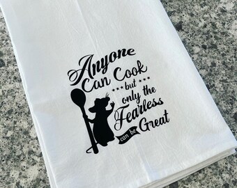 Ratatouille kitchen decor, anyone can cook, flour sack towels, tea towels, custom tea towels