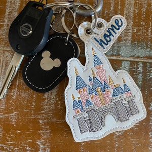 Sleeping beauty castle key fob, bag charm, Cinderella castle embroidered key fob, keychain, magical keychain image 8