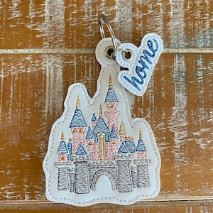 Sleeping beauty castle key fob, bag charm, Cinderella castle embroidered key fob, keychain, magical keychain image 6