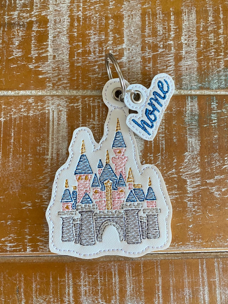 Sleeping beauty castle key fob, bag charm, Cinderella castle embroidered key fob, keychain, magical keychain image 6