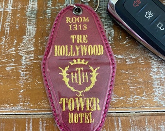 Hollywood tower hotel key fob, embroidered key fob, keychain, magical keychain, tower of terror