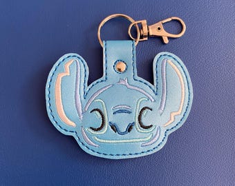 Embroidered Alien stitch Keychain, Faux Leather Bag Tag
