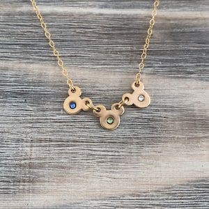 Mouse birthstone necklace, 14k gold filled disc, sterling circle, Swarovski birthstone jewelry, Mother’s Day, gift for mom