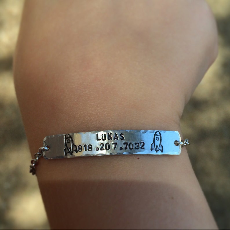 Child ID name bracelet bracelet with phone number stainless Etsy