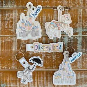 Sleeping beauty castle key fob, bag charm, Cinderella castle embroidered key fob, keychain, magical keychain