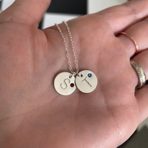 Initial disc with swarovski crystal birthstone, sterling silver initial necklace, personalized sterling disc, gift for mom, bridesmaid gift image 7