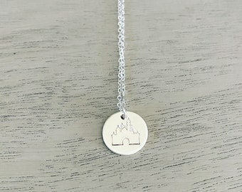 Sleeping beauty castle necklace, 14k gold filled, sterling silver, dreams are forever necklace, castle disc necklace