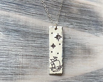 Peter Pan necklace, Second star to the right, off to neverland, peter pan quote, never grow up