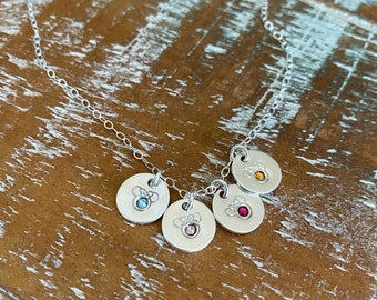 Mouse birthstone necklace, 14k gold filled disc, sterling circle, Swarovski birthstone jewelry, Mother’s Day, gift for mom