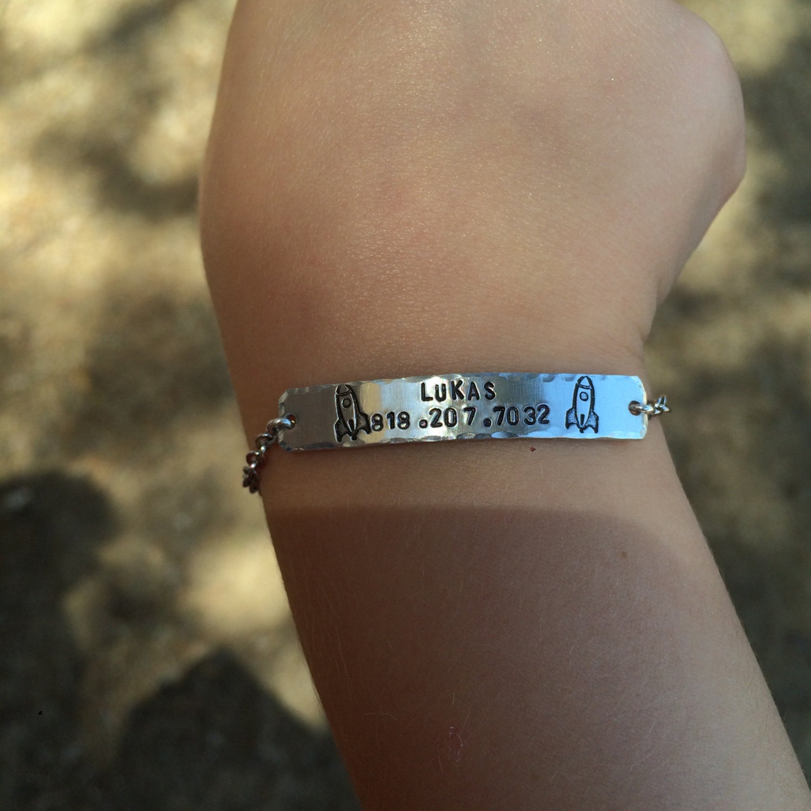 Child ID name bracelet bracelet with phone number stainless Etsy