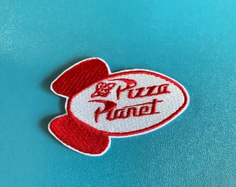 Pizza Planet Rocket Iron On Patch, Embroidered Theme Park Applique