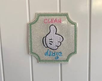 Clean dirty dishwasher magnet, embroidered sign, magical kitchen decor, thumbs up dishwasher magnet