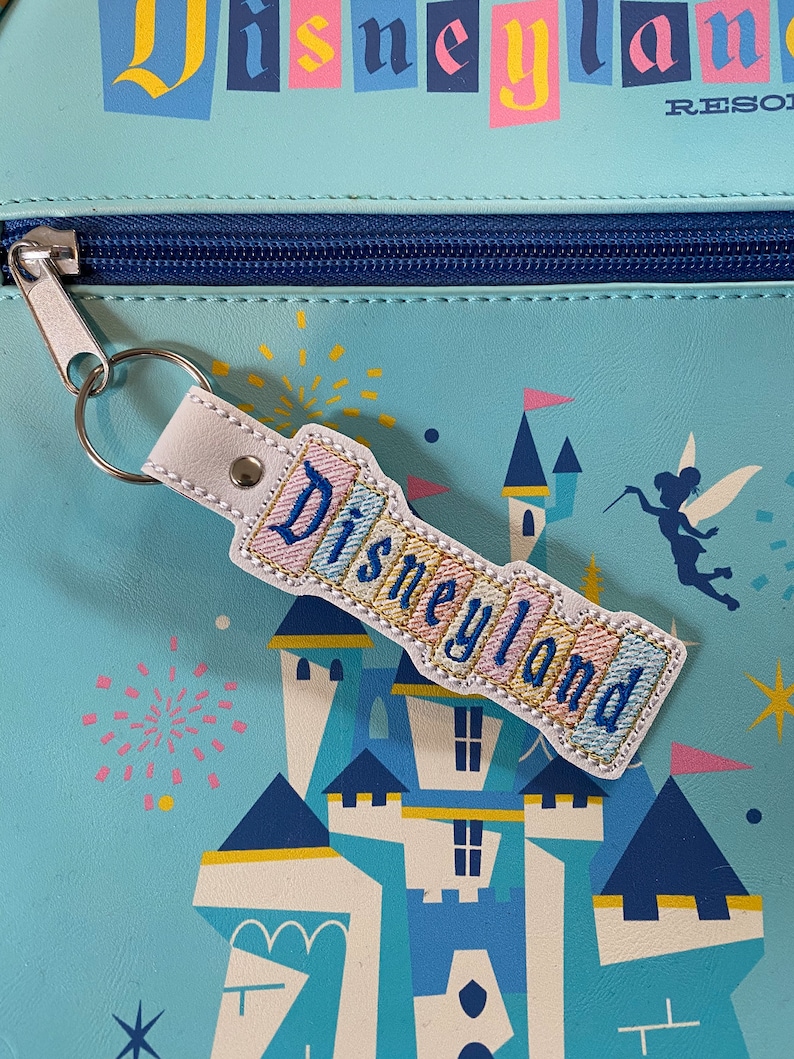 Magical theme park sign key fob, embroidered key fob, keychain, magical keychain image 1