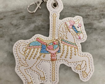 Carousel horse key fob, bag charm, sleeping beauty castle, Cinderella castle, keychain, magical keychain, Jingles, sleeping beauty carousel