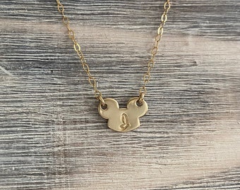 Gold Filled Mouse Ears Necklace, Initial Charm