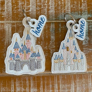 Sleeping beauty castle key fob, bag charm, Cinderella castle embroidered key fob, keychain, magical keychain image 4