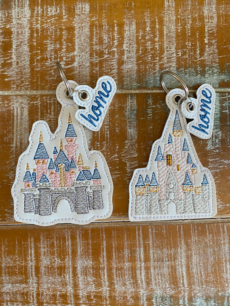 Sleeping beauty castle key fob, bag charm, Cinderella castle embroidered key fob, keychain, magical keychain image 4