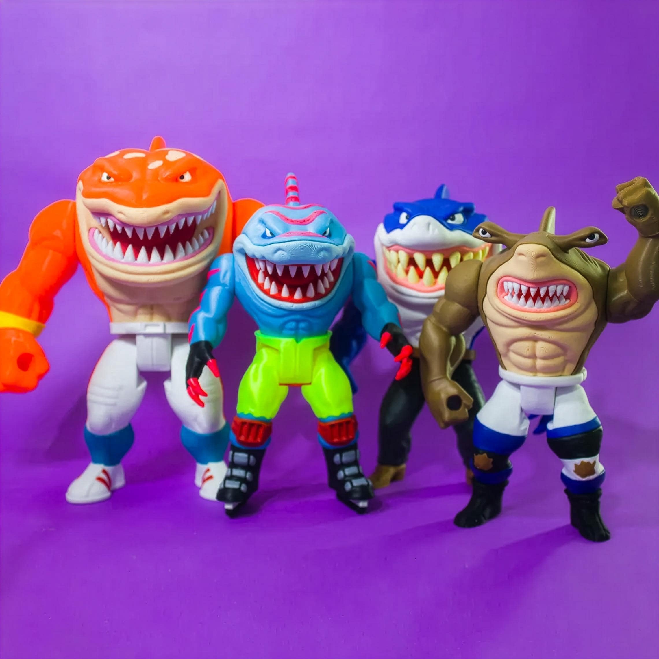 Set of 4 Street Sharks 3D Printed (ripster, Slammu Jab & Steex