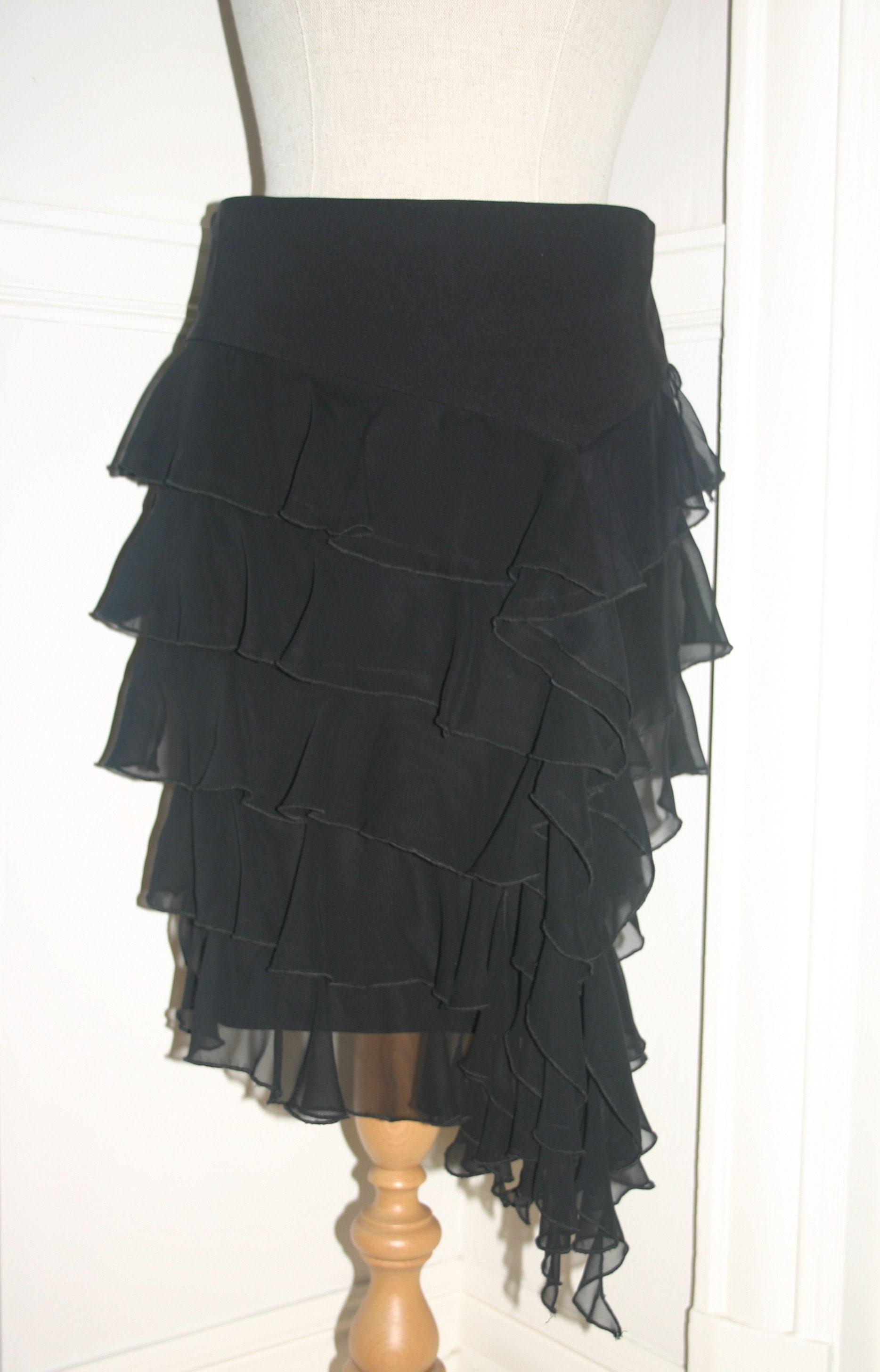 Image of Black Ruffle Skirt, Blackruffle Pencil Skirt, Black Ruffle Cocktail Skirt