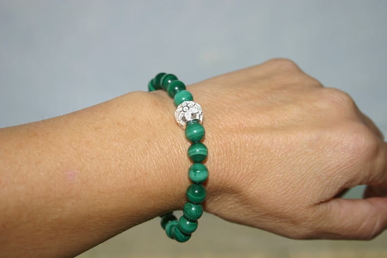 MALACHITE BRACELET...Cubic Zirconia Flower Bead Bracelet..
