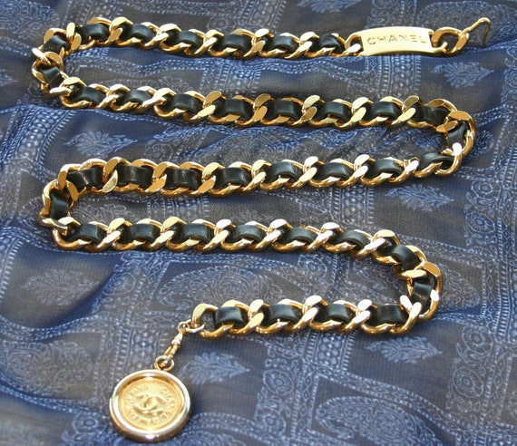 CHANEL CHAIN BELT, Chanel Black Leather Chain Belt