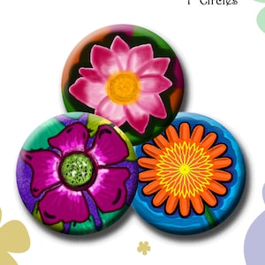 FLOWERS  -  Digital Collage Sheet 1 inch round images for bottle caps, pendants, round bezels, etc. Instant Download #225.