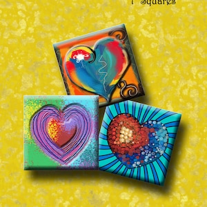 FUNKY HEARTS -  Digital Collage Sheet 1 inch square images for pendants, magnets, decoupage etc. Instant Download #210.