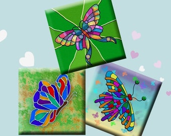 FUNKY BUTTERFLIES - Digital Collage Sheet 1 inch square images for pendants, earrings, scrap-booking, magnets etc. Instant Download #226.