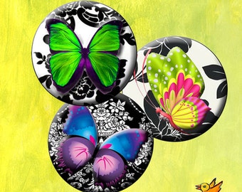 BRIGHT BUTTERFLIES -  30 x 1" round images for glass and resin pendants, bottle caps, round bezel trays. Instant Download #68.