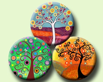 FUNKY TREES II   -   30 x 1 inch round images for glass and resin pendants, bottle caps, round bezel trays. Instant Download #60.