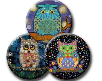 NIGHT OWLS -  Digital Collage Sheet - 1.837 inch round images for 1.5 inch buttons. Instant Download #214.